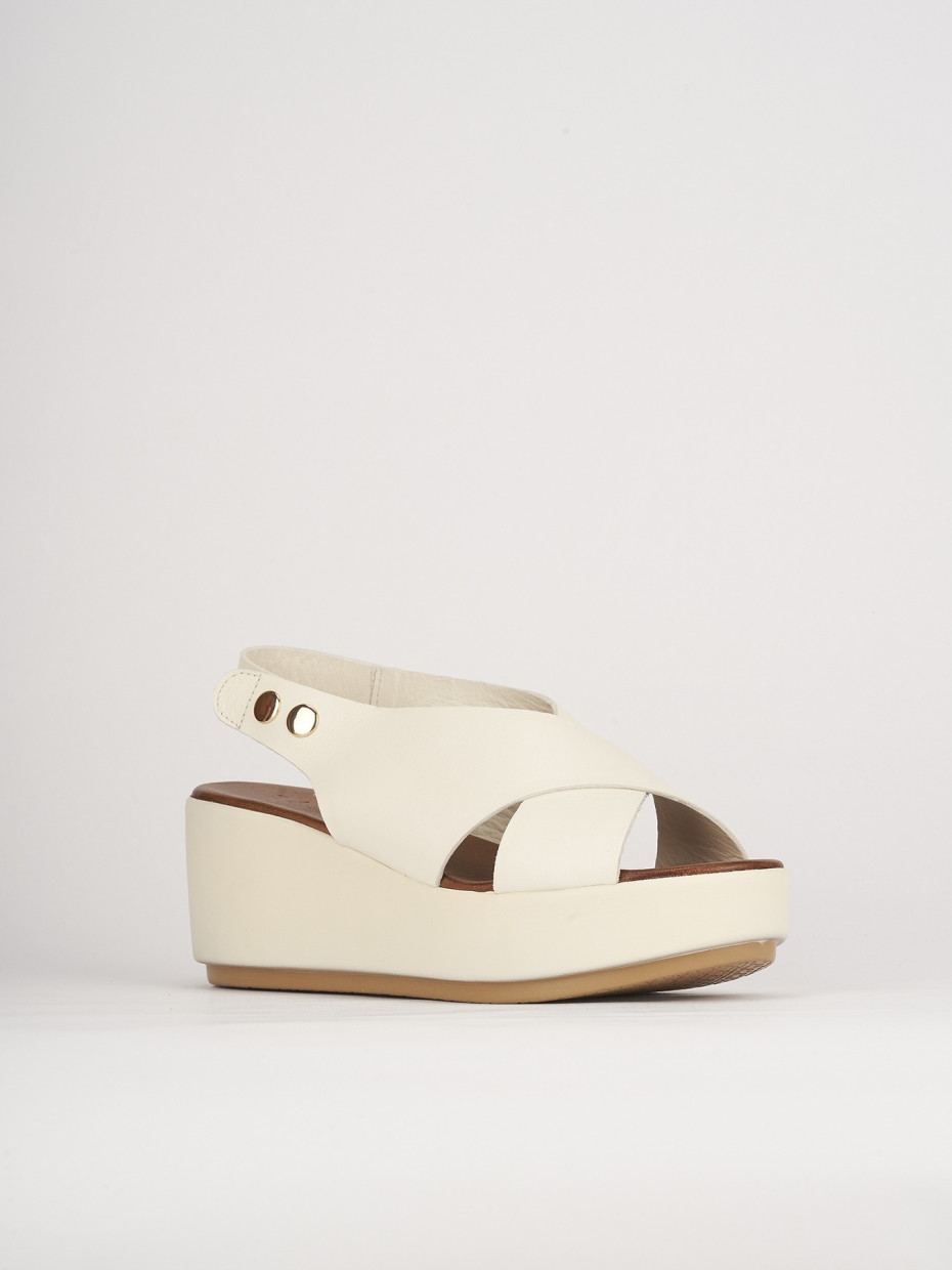 Sandali zeppa tacco 7cm pelle bianco