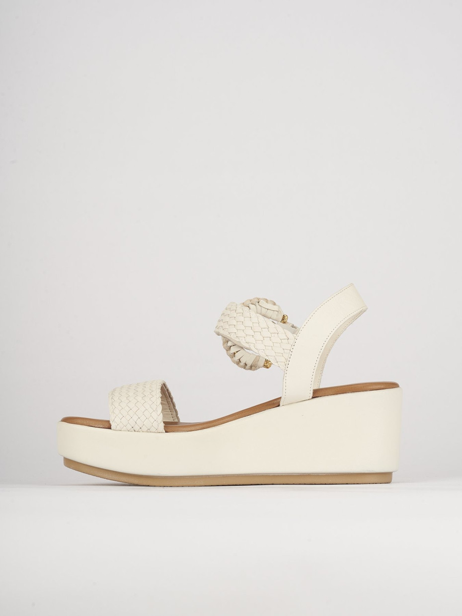 Sandalias de cuña tacón 7 cm blanco cuero