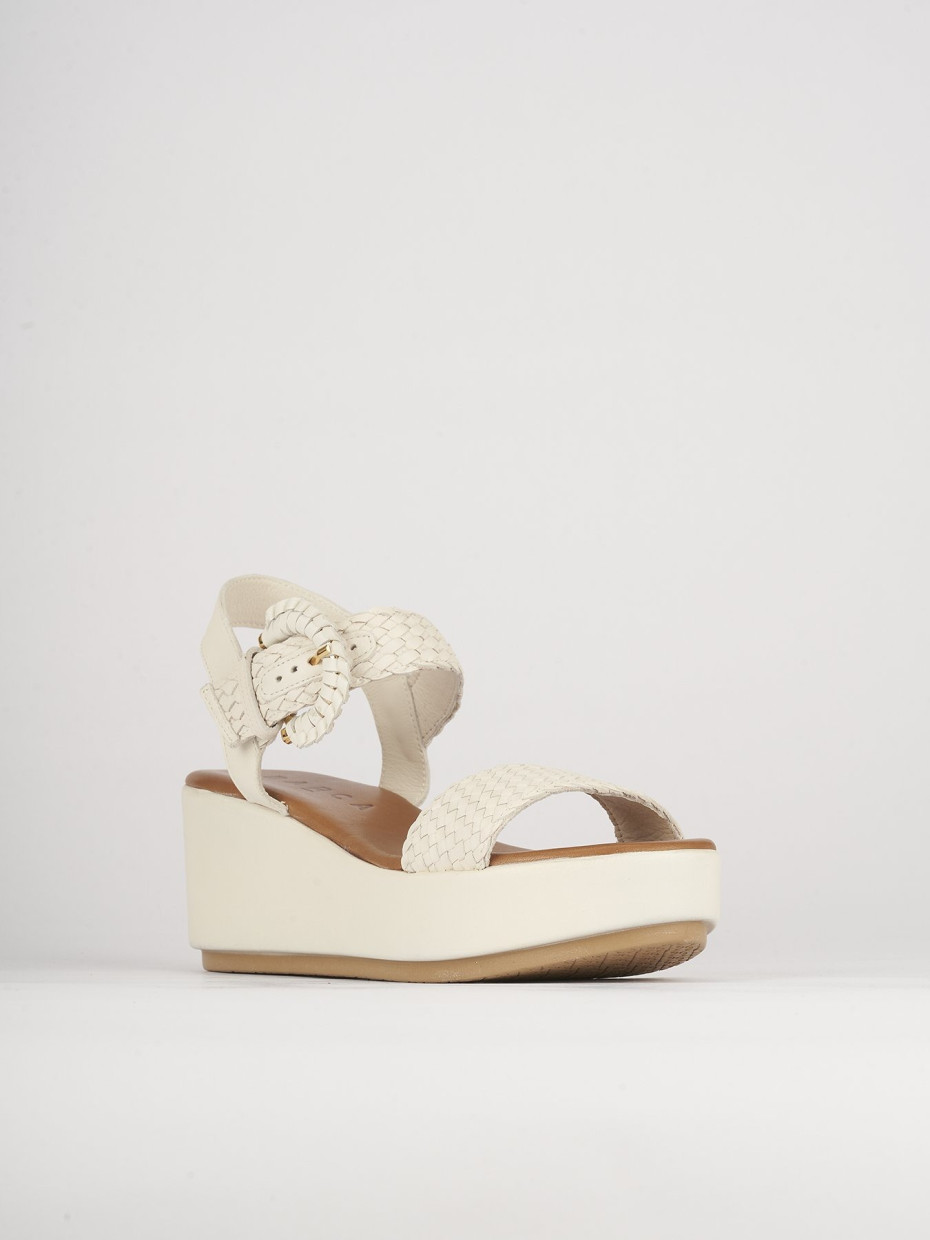 Sandalias de cuña tacón 7 cm blanco cuero