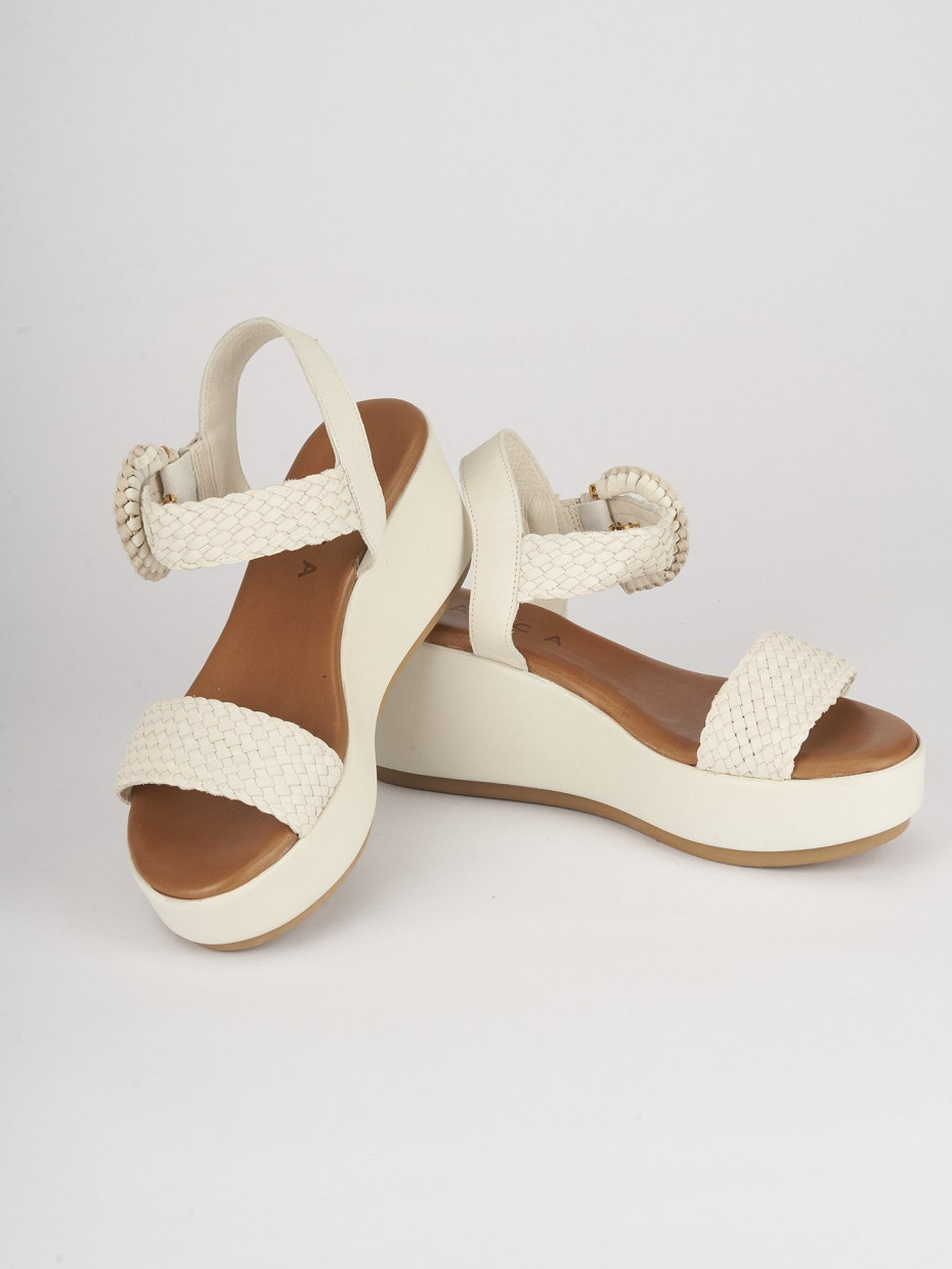 Sandalias de cuña tacón 7 cm blanco cuero