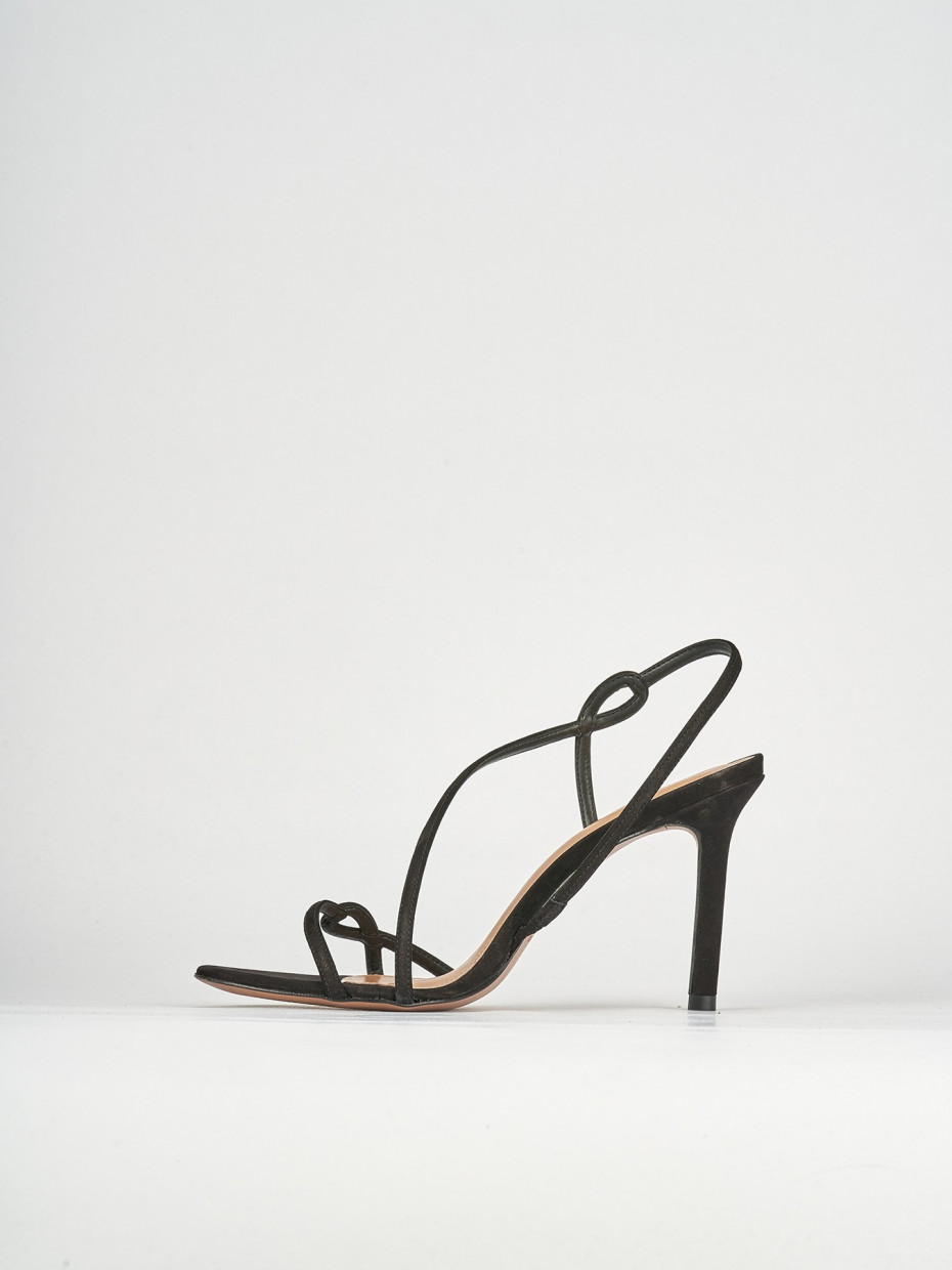 High heel sandals heel 9 cm black chamois