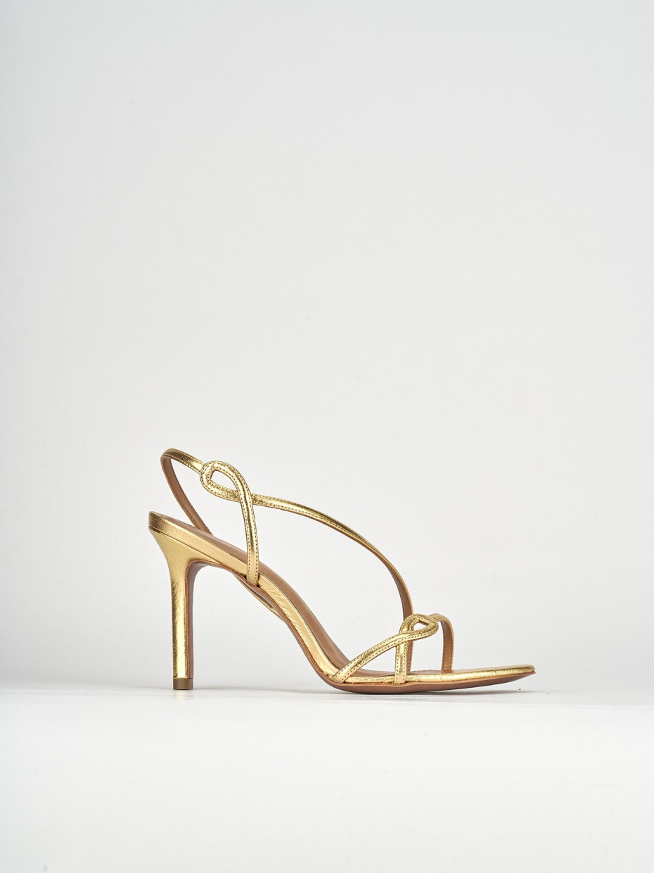 Sandalias de tacón alto tacón 9 cm oro cuero
