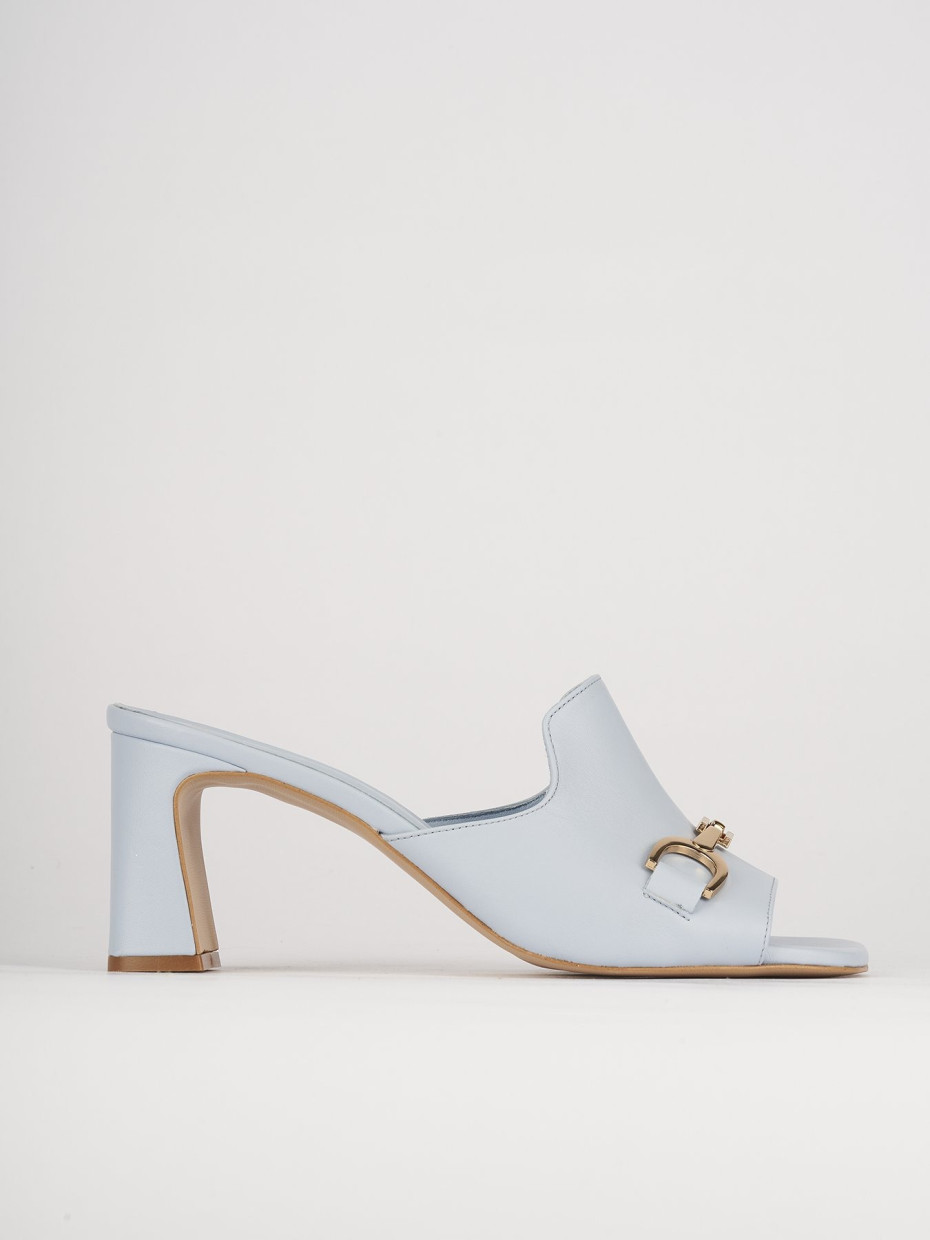 Mules tacón 7 cm turquesa cuero