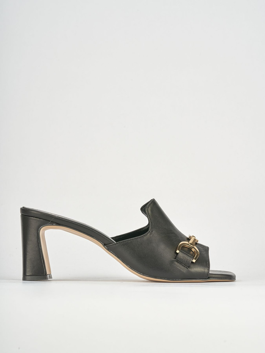 Mules tacón 7 cm negro cuero