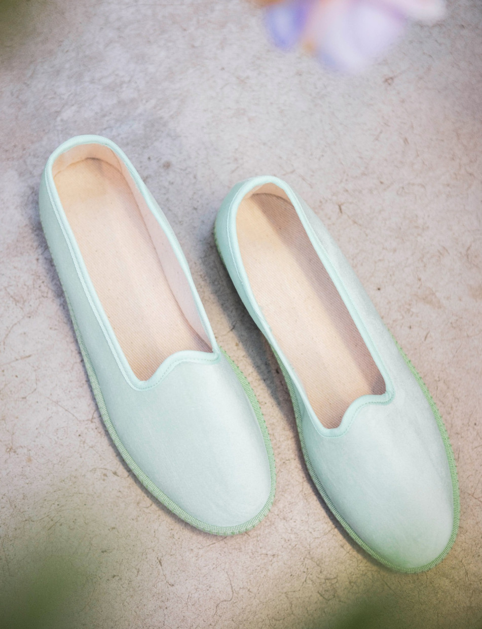 Flat shoes heel 1 cm green tissue