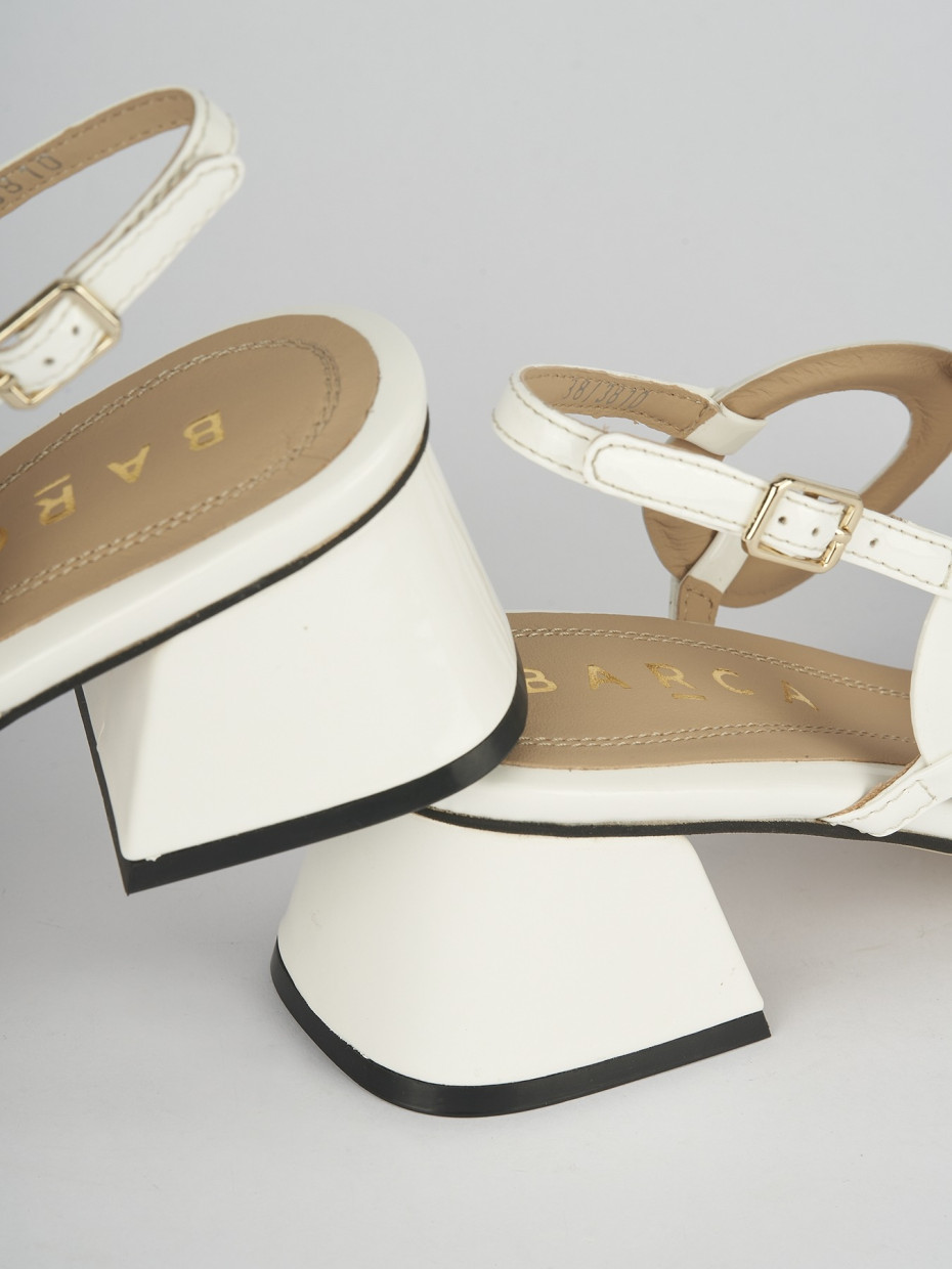 High heel sandals heel 5 cm white varnish