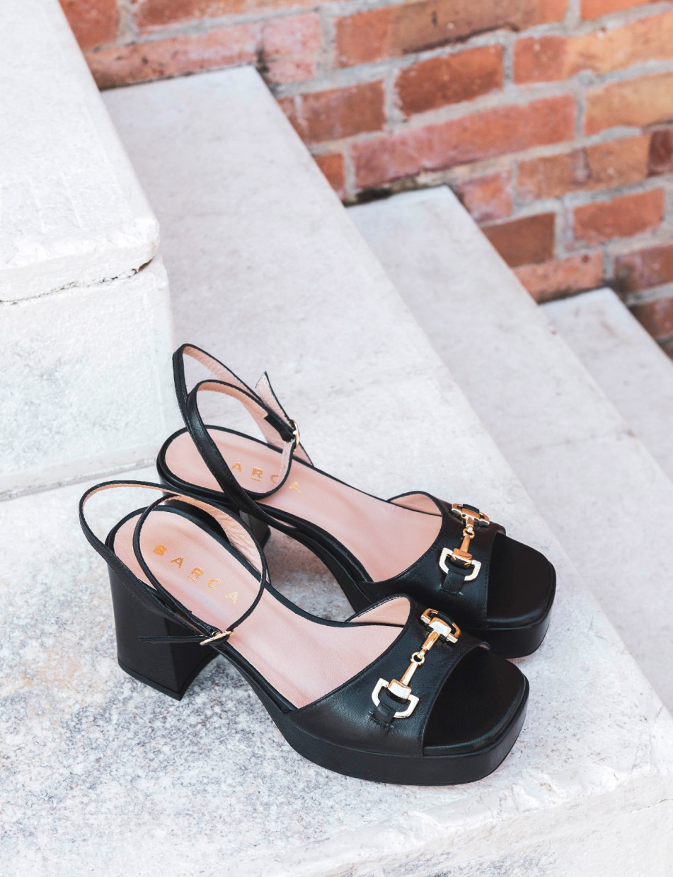 High heel sandals heel 7 cm black leather