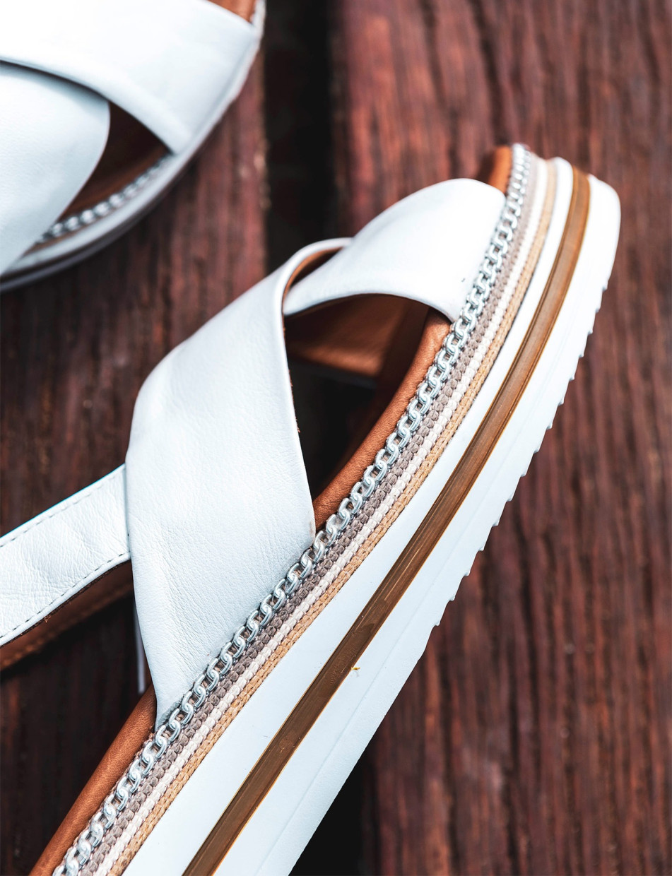 Sandalias de cuña tacón 5 cm blanco cuero