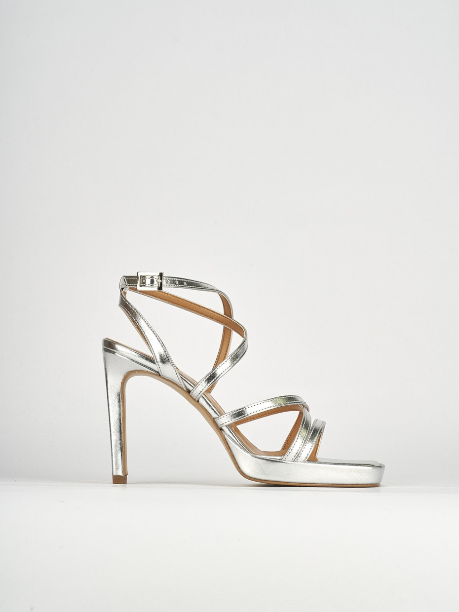 High heel sandals heel 8 cm silver leather