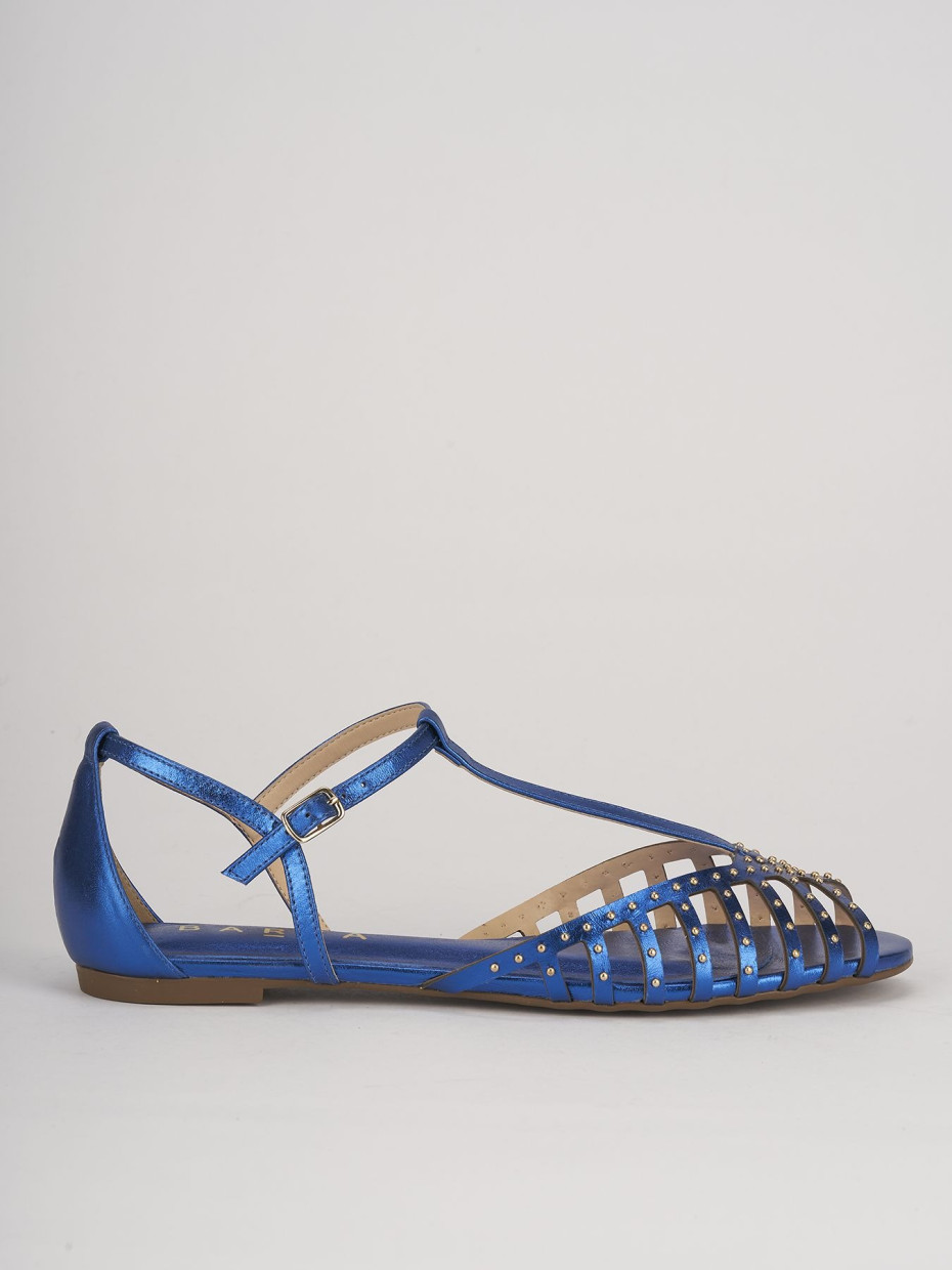 Sandalias de tacón bajo tacón 1 cm azul cuero