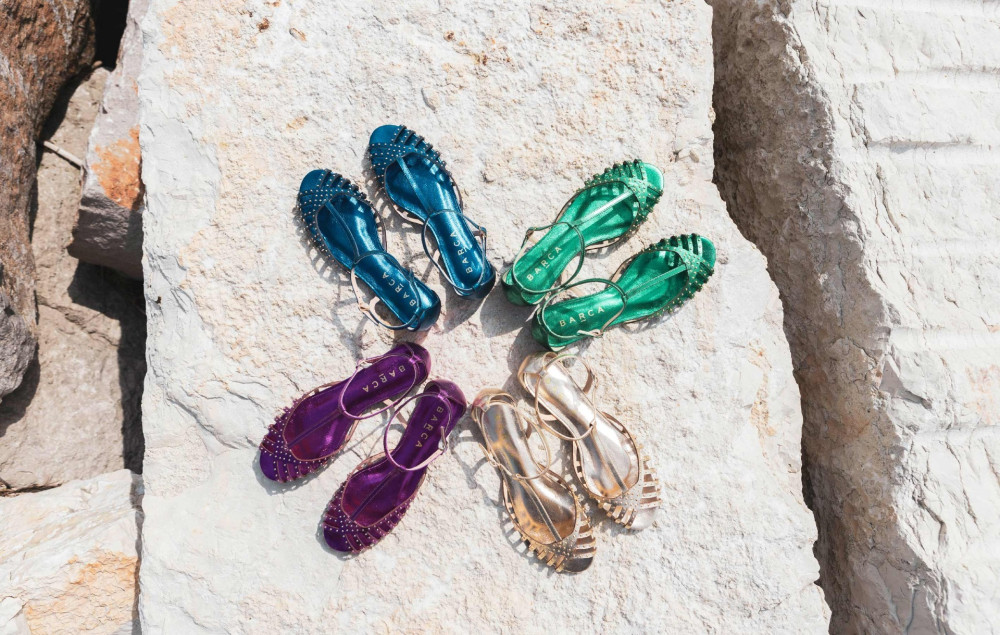 Sandalias de tacón bajo tacón 1 cm azul cuero