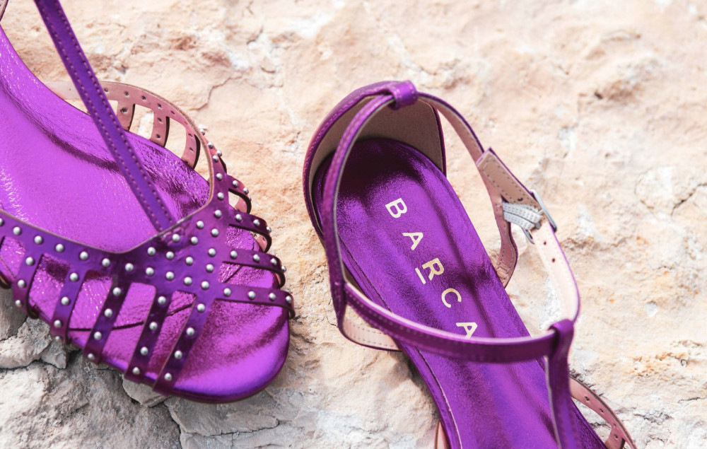 Sandalias de tacón bajo tacón 1 cm rosa cuero