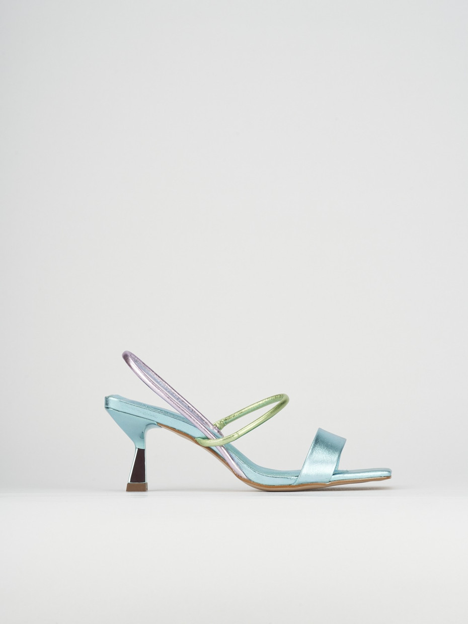 High heel sandals heel 5 cm light blue leather