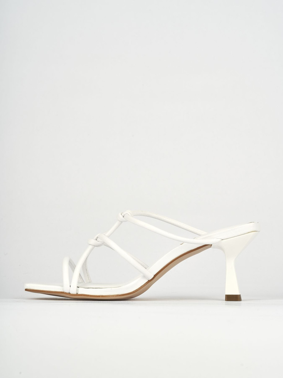 Mules tacón 5 cm blanco cuero