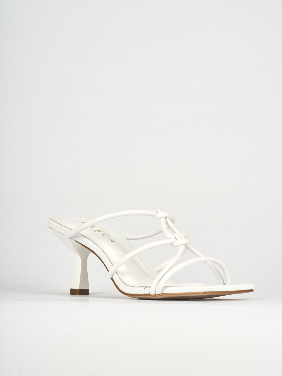 Mules tacón 5 cm blanco cuero