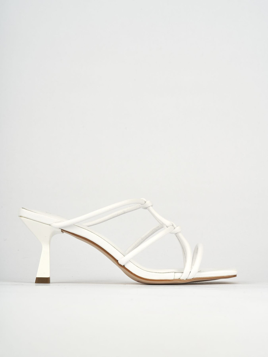 Mules tacón 5 cm blanco cuero