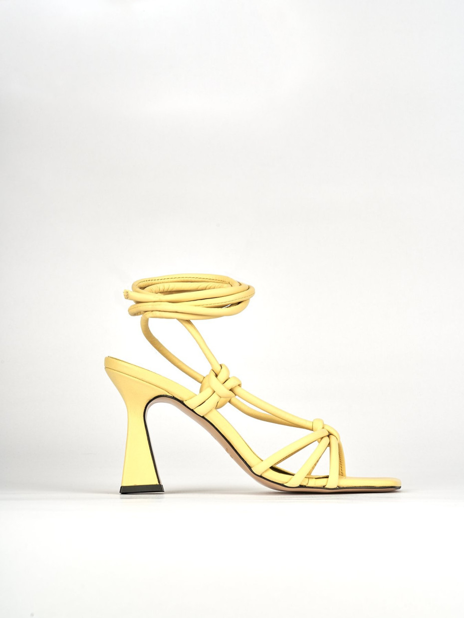High heel sandals heel 9 cm yellow leather
