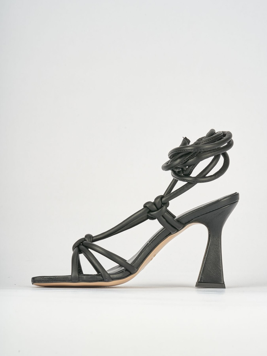 High heel sandals heel 9 cm black leather