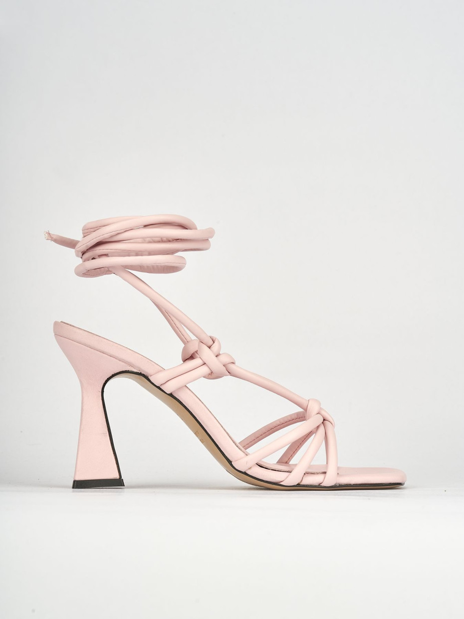 Sandalias de tacón alto tacón 9 cm rosa cuero