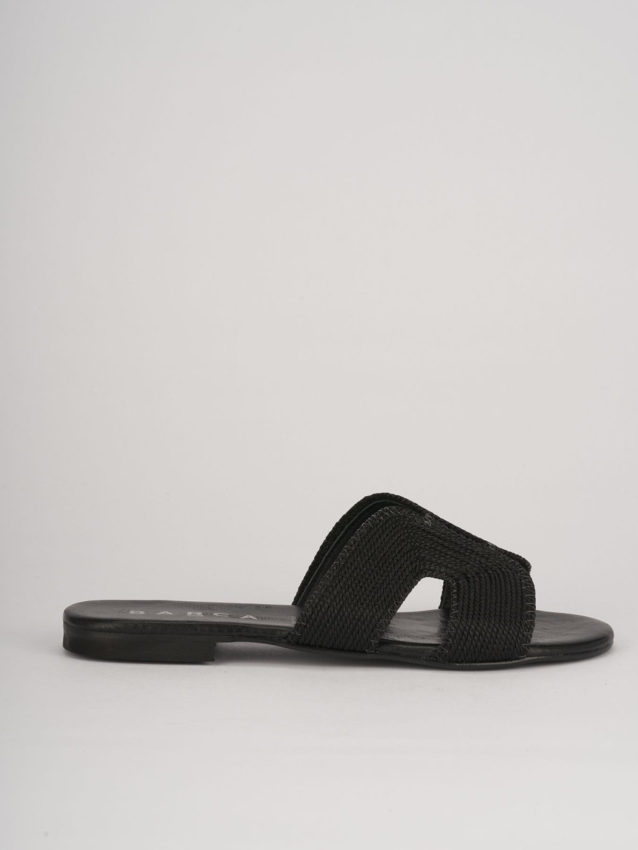 Slippers heel 1 cm black leather