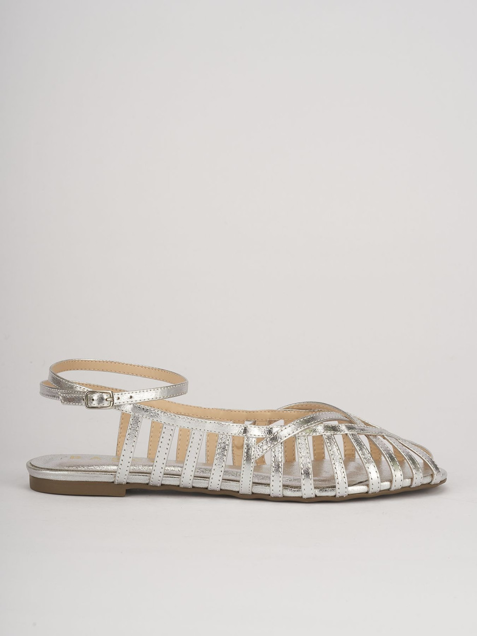 Low heel sandals heel 1 cm silver leather