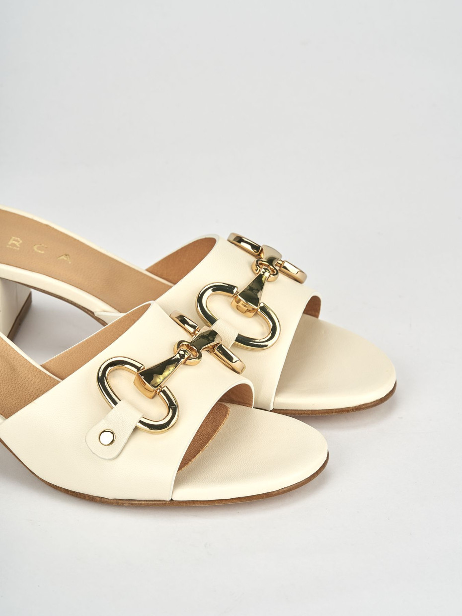 Mules tacón 5 cm blanco cuero