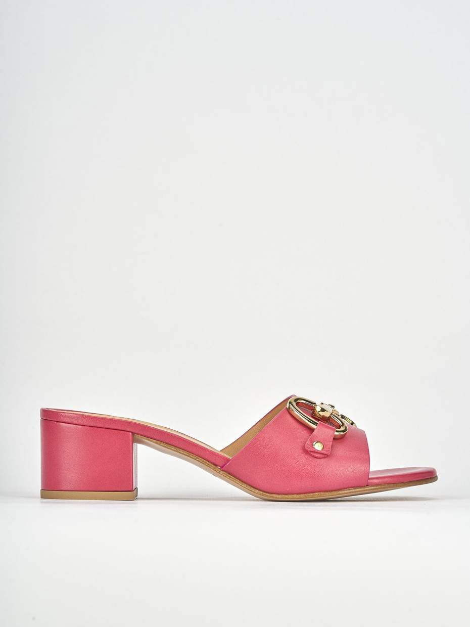 Mules tacón 5 cm rosa cuero
