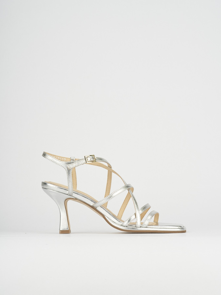 High heel sandals heel 7 cm silver leather