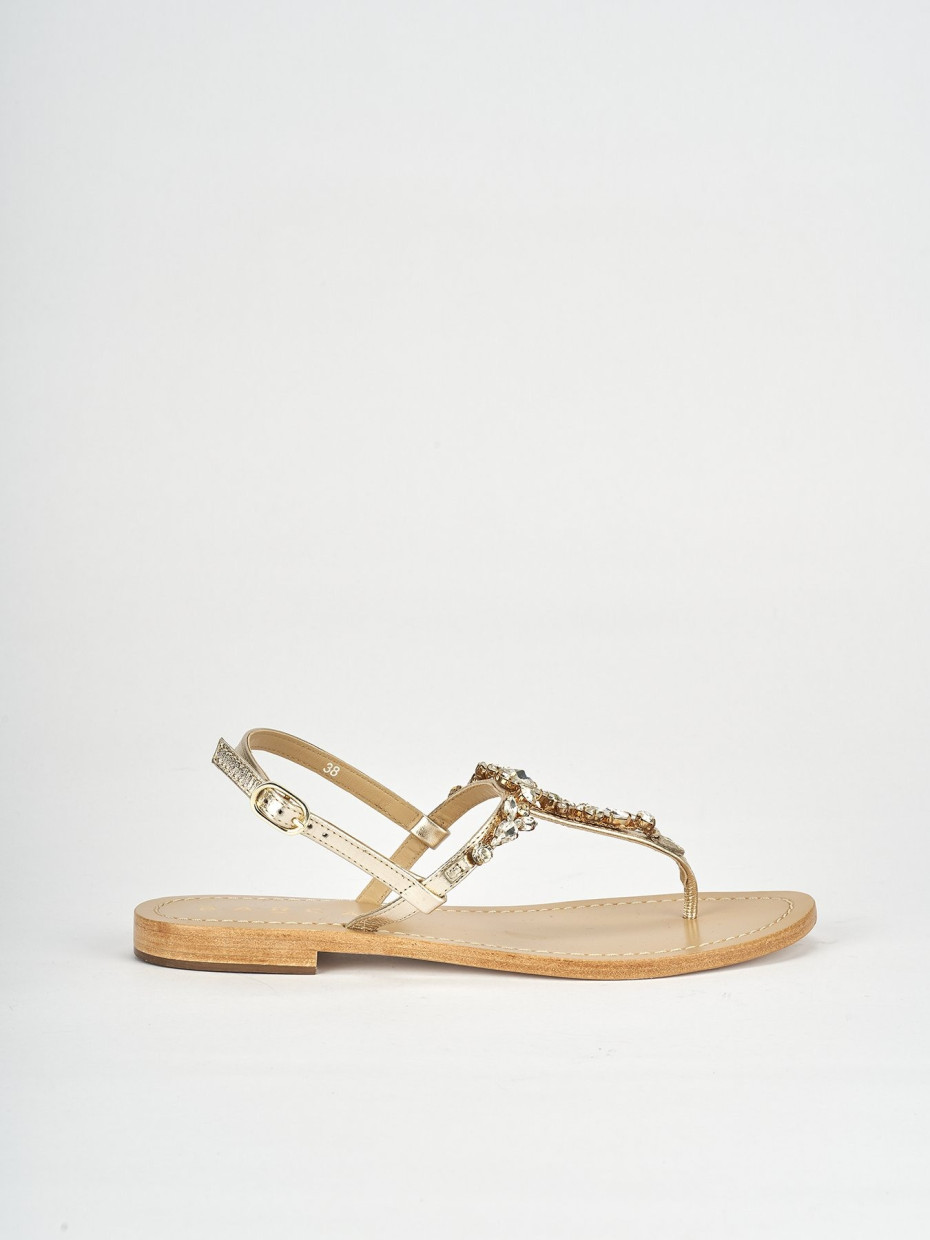 Low heel sandals heel 1 cm gold leather