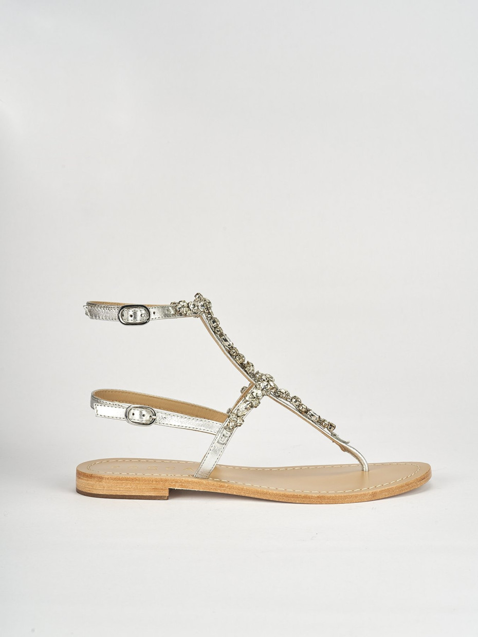 Low heel sandals heel 1 cm silver leather