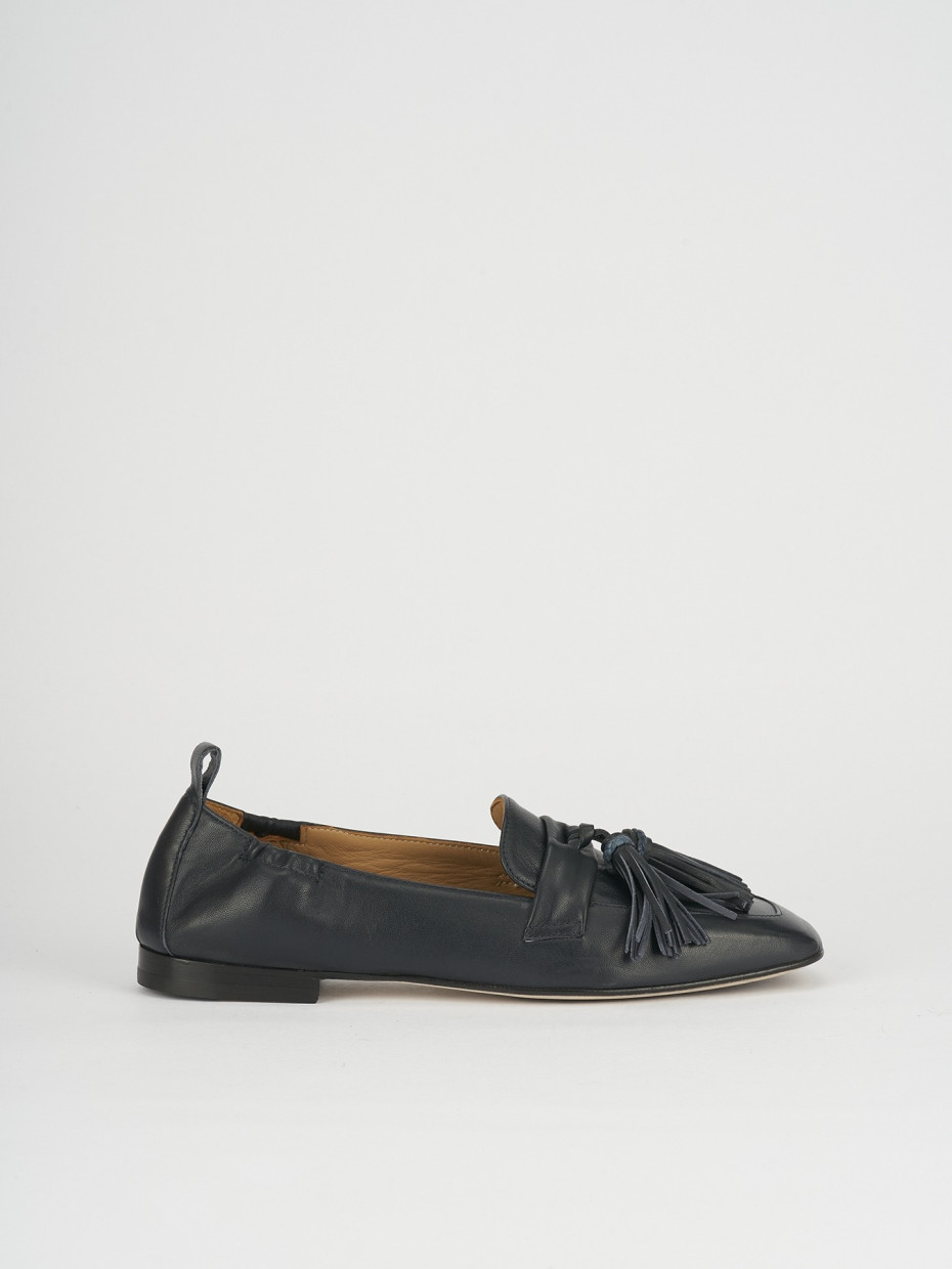 Mocasines tacón 1 cm azul cuero