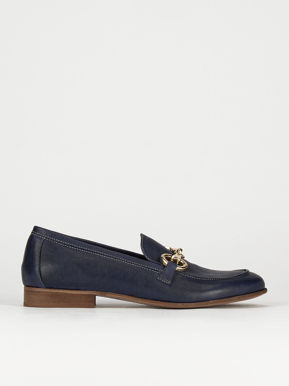 Mocasines tacón 1 cm azul cuero