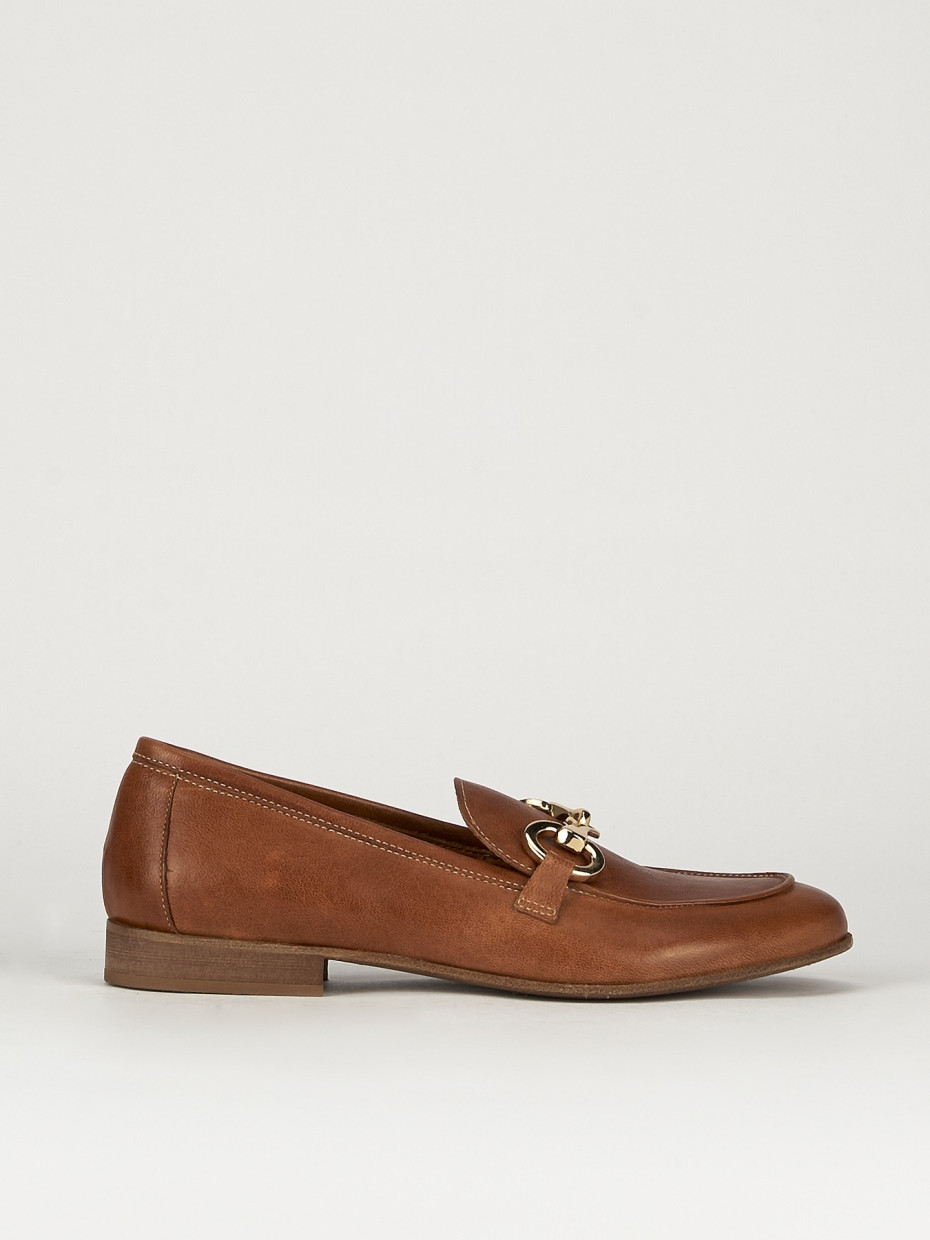 Mocasines tacón 1 cm marrón cuero