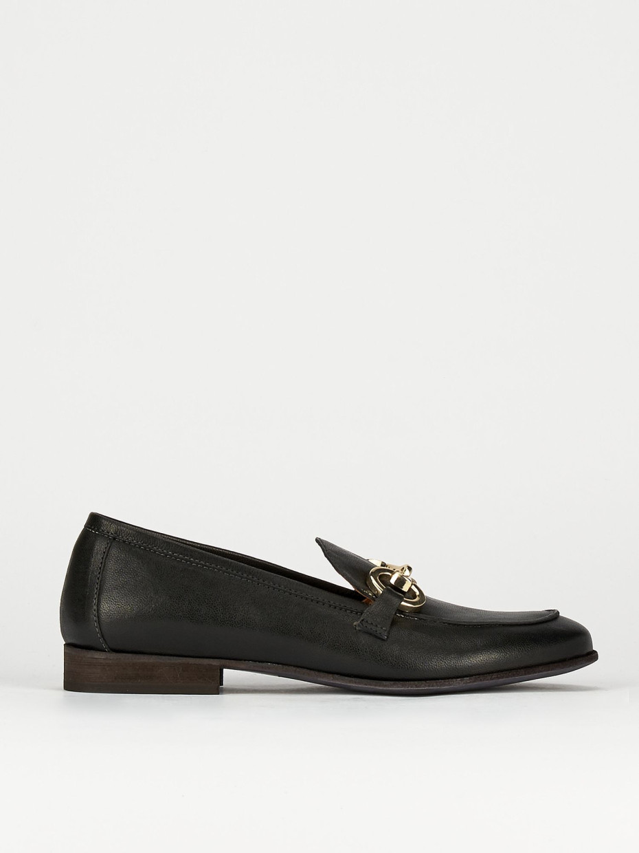 Mocasines tacón 1 cm negro cuero