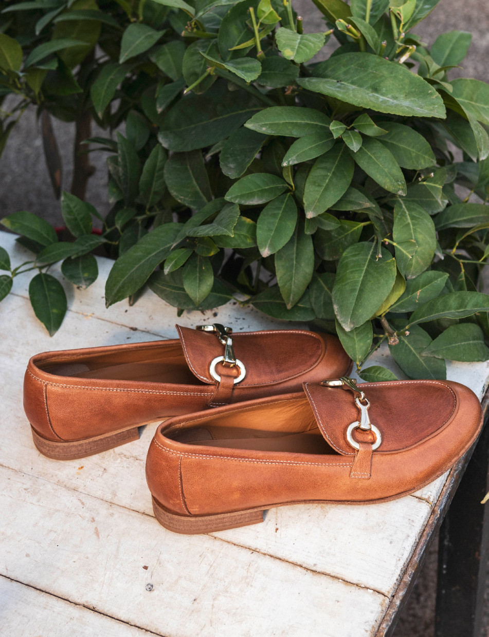 Mocasines tacón 1 cm marrón cuero