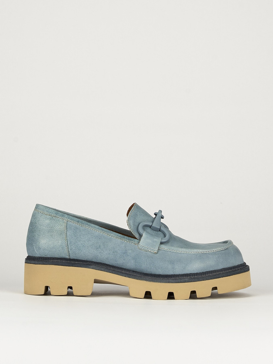Mocasines tacón 1 cm turquesa cuero
