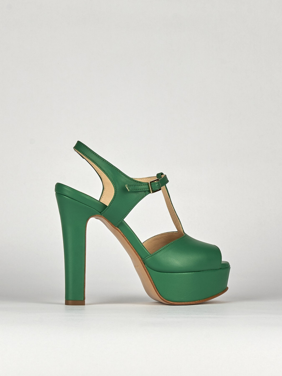 High heel sandals heel 10 cm green leather