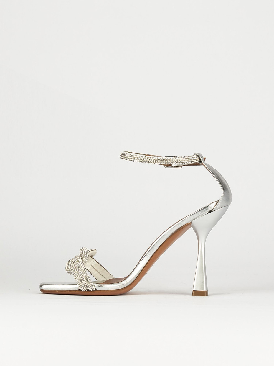 High heel sandals heel 9 cm silver leather