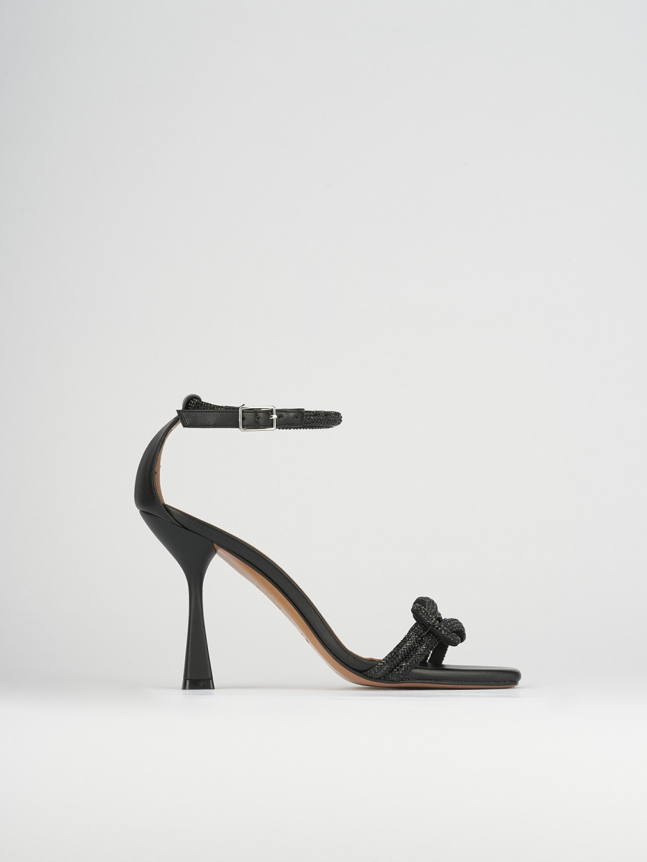 Sandalias de tacón alto tacón 9 cm negro cuero