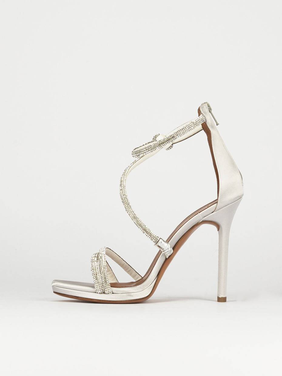 Sandalias de tacón alto tacón 10 cm plata cuero
