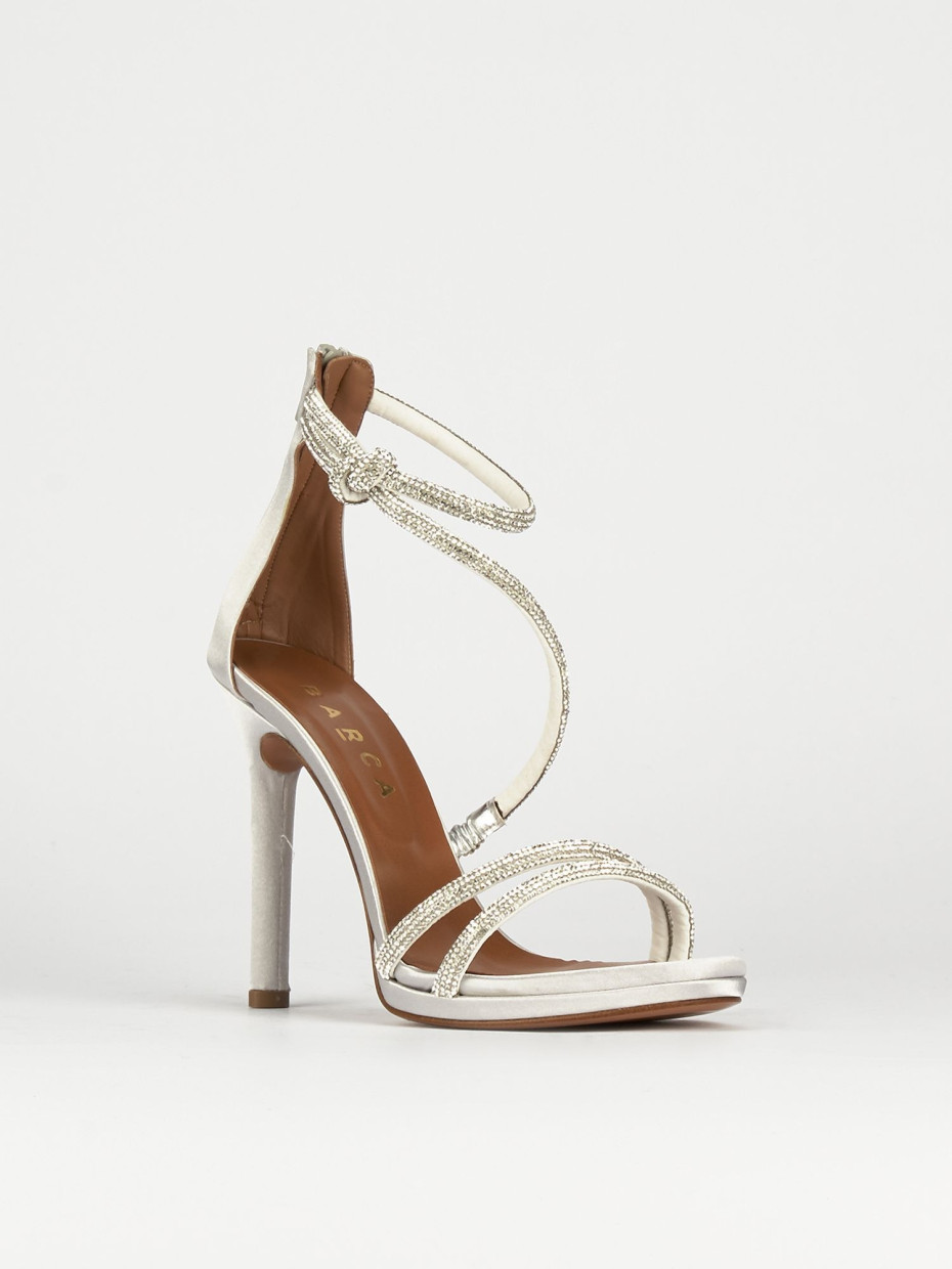 Sandalias de tacón alto tacón 10 cm plata cuero