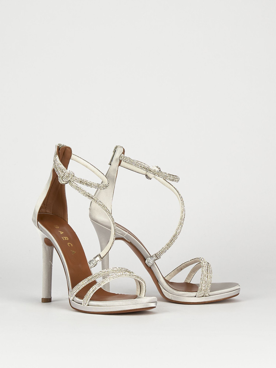 Sandalias de tacón alto tacón 10 cm plata cuero