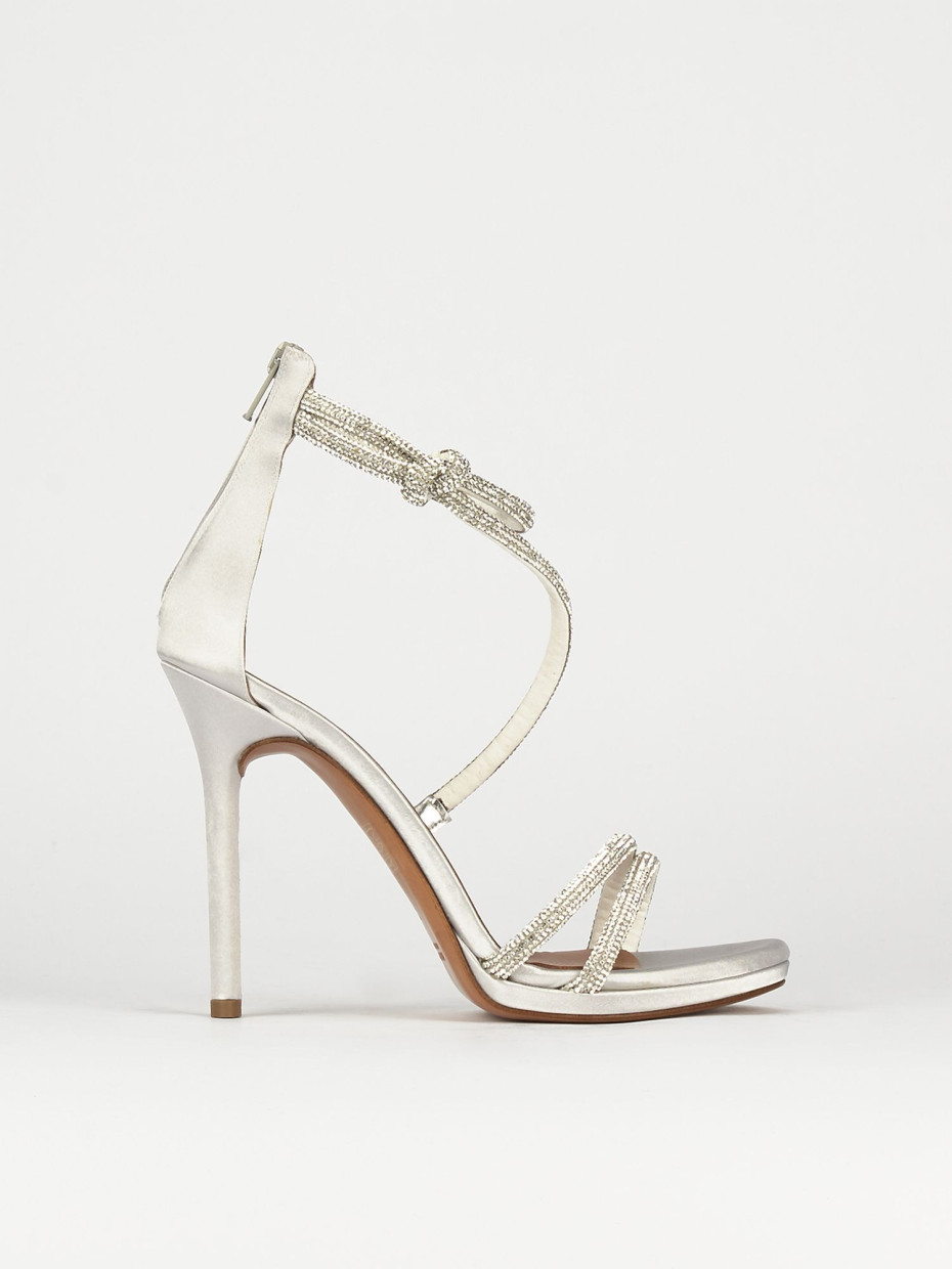 Sandalias de tacón alto tacón 10 cm plata cuero