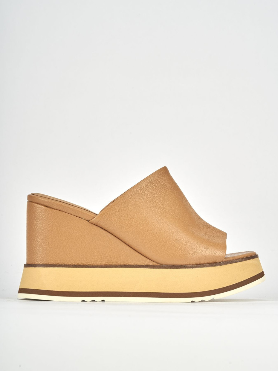 Mules tacón 10 cm marrón cuero