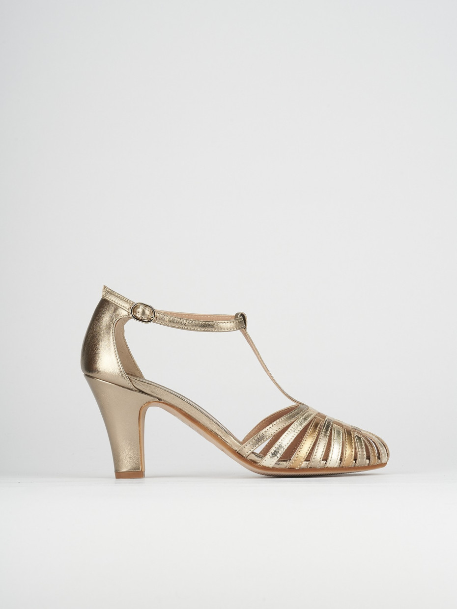 High heel sandals heel 5 cm gold leather