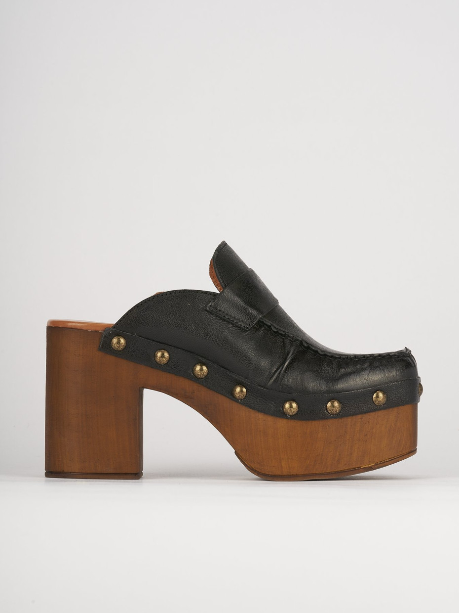 Zuecos con tacón tacón 6 cm negro cuero