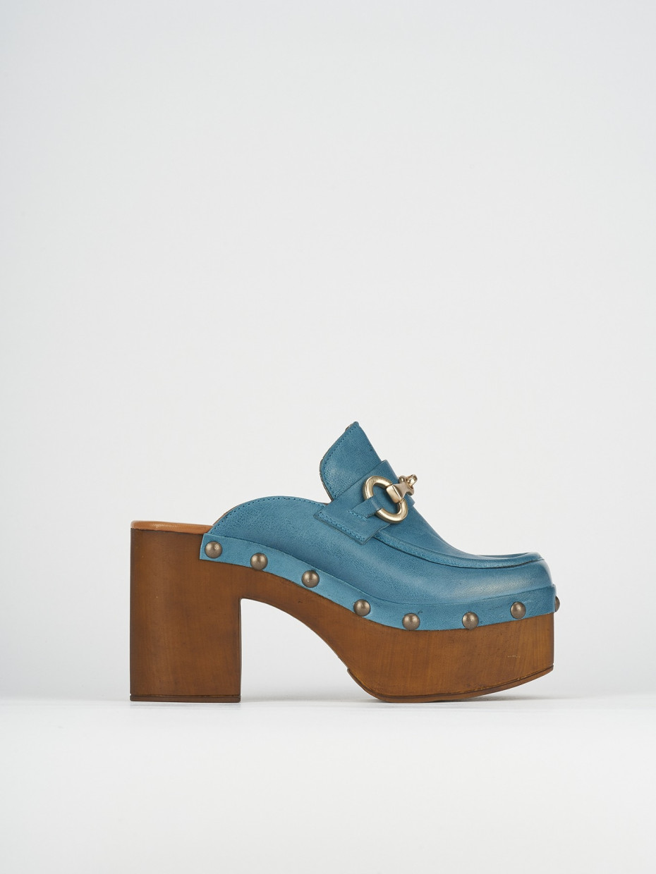 Zuecos con tacón tacón 8 cm turquesa cuero