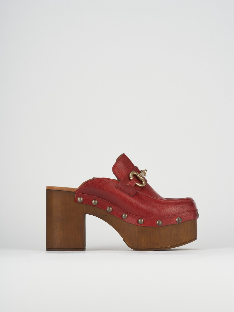 Zuecos con tacón tacón 8 cm rojo cuero