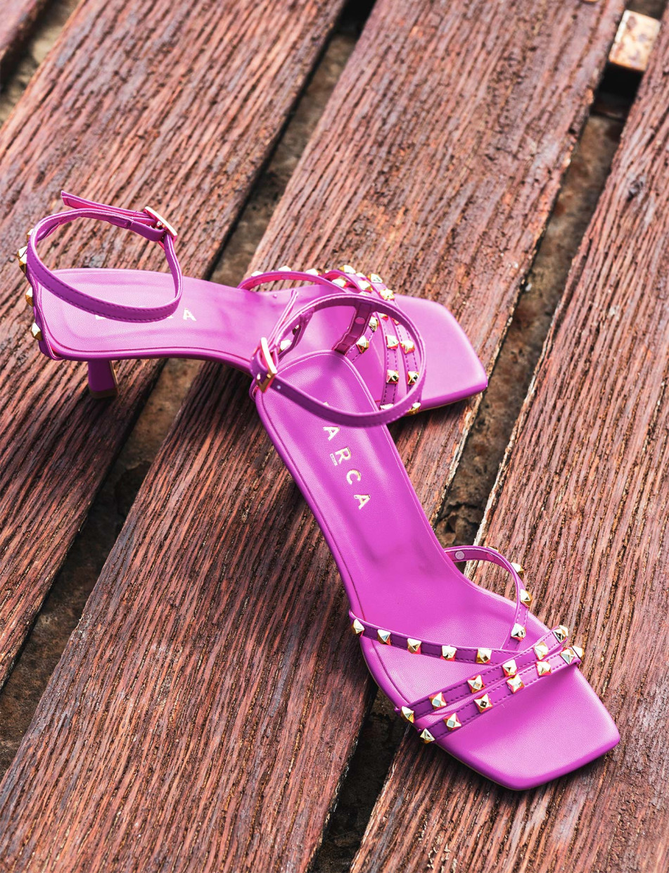 Sandalias de tacón alto tacón 7 cm rosa cuero