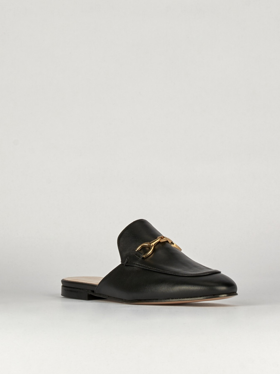Zuecos con tacón tacón 1 cm negro cuero
